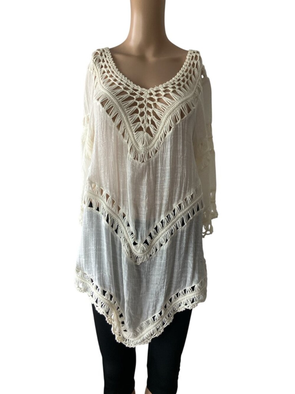 Cecico Bohemian Crochet Asymmetrical Beachy Blouse